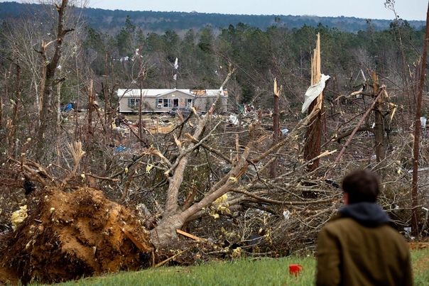 Последствия смертоносного торнадо в штате Алабама 3 марта разрушительные торнадо пронеслись по американскому штату Алабама. Скорость ветра достигала 274 км/ч, а след воронки был 1,4 километра в